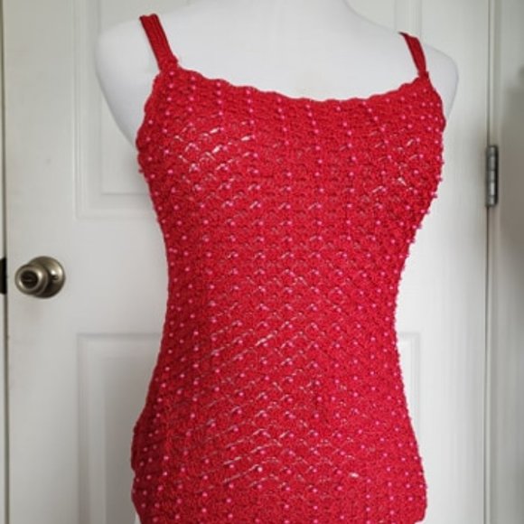 Red Beaded Crotchet Tank Top S/M - Picture 3 of 5